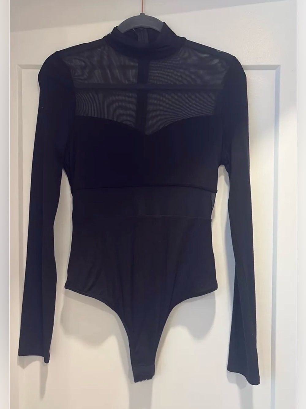 Sheer Yoke Long Sleeve Bodysuit - Black